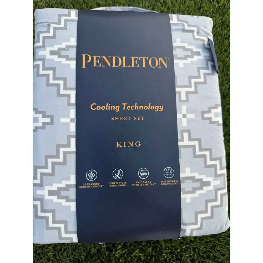 Pendleton Aztec Grey Hues Temperature Regulated Cooling KING Sheet Set Gray NEW